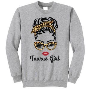 Taurus Girl Woman Face Leopard Bandana Wink Eye Tall Sweatshirt