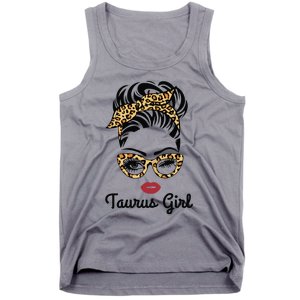 Taurus Girl Woman Face Leopard Bandana Wink Eye Tank Top