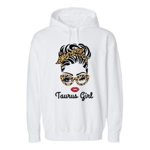 Taurus Girl Woman Face Leopard Bandana Wink Eye Garment-Dyed Fleece Hoodie