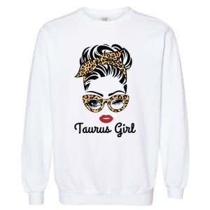 Taurus Girl Woman Face Leopard Bandana Wink Eye Garment-Dyed Sweatshirt