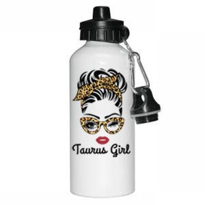 Taurus Girl Woman Face Leopard Bandana Wink Eye Aluminum Water Bottle