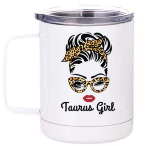 Taurus Girl Woman Face Leopard Bandana Wink Eye 12 oz Stainless Steel Tumbler Cup