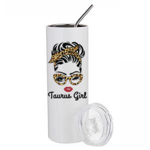 Taurus Girl Woman Face Leopard Bandana Wink Eye Stainless Steel Tumbler