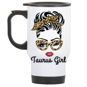 Taurus Girl Woman Face Leopard Bandana Wink Eye Stainless Steel Travel Mug