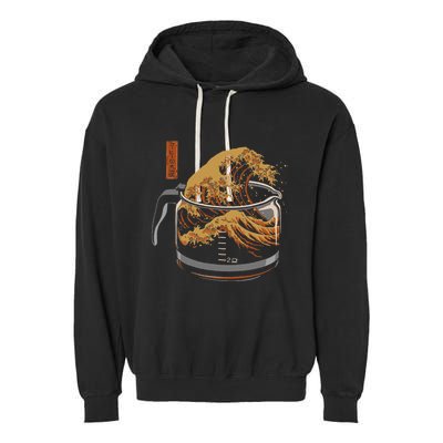 The Great Wave Of Coffee Funny Coffee I Love Coffee Garment-Dyed Fleece Hoodie