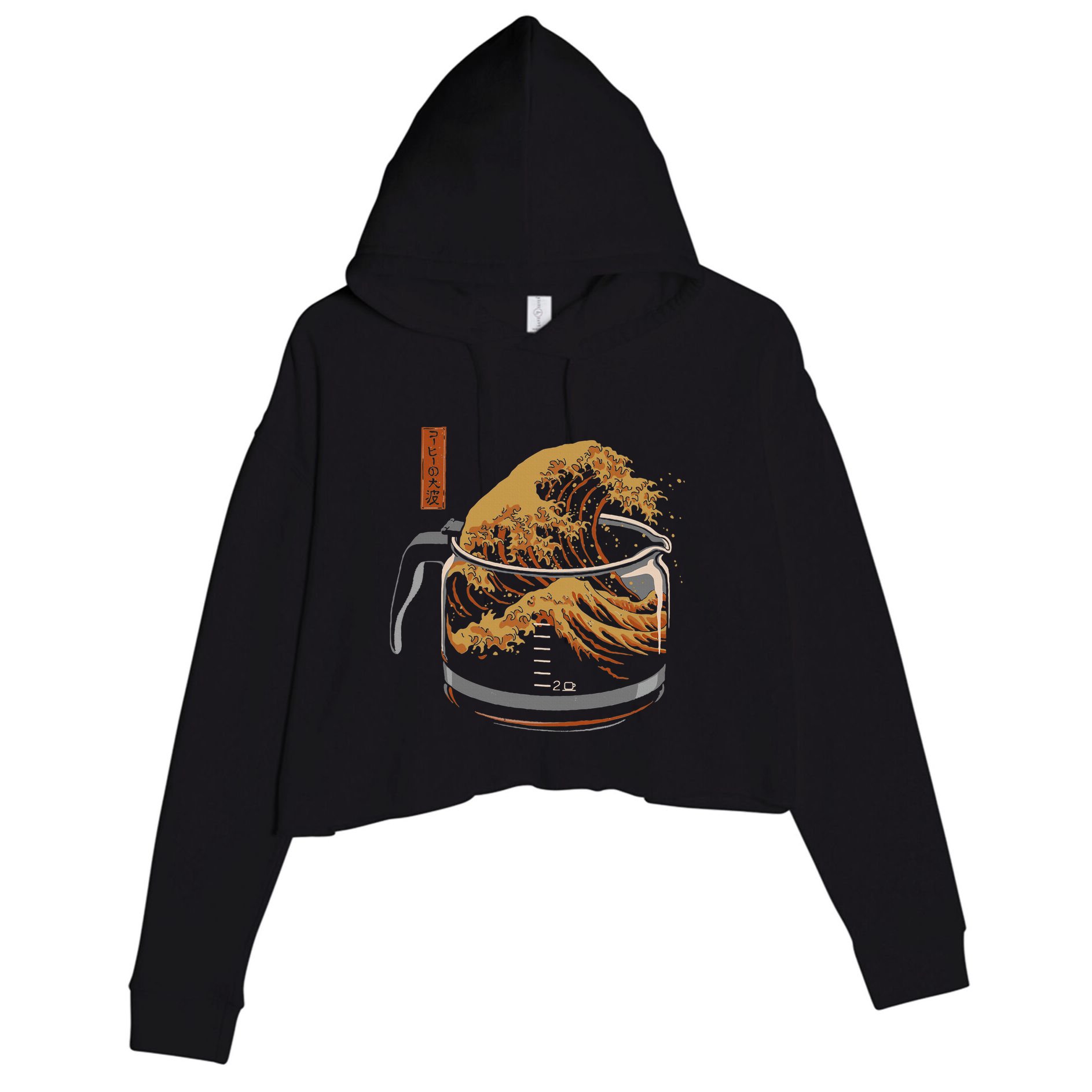 The Great Wave Of Coffee Funny Coffee I Love Coffee Crop Fleece Hoodie