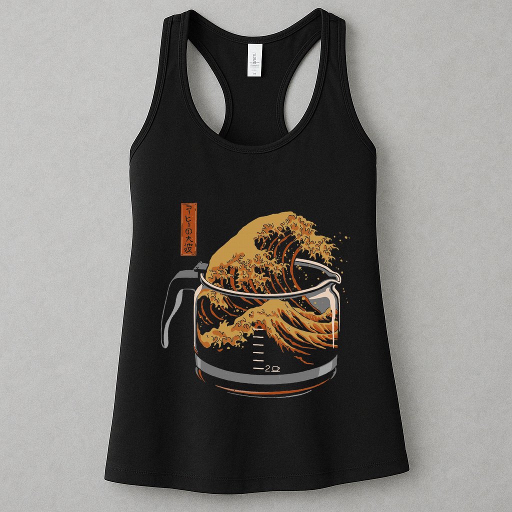The Great Wave Of Coffee Funny Coffee I Love Coffee Womens Tank Top