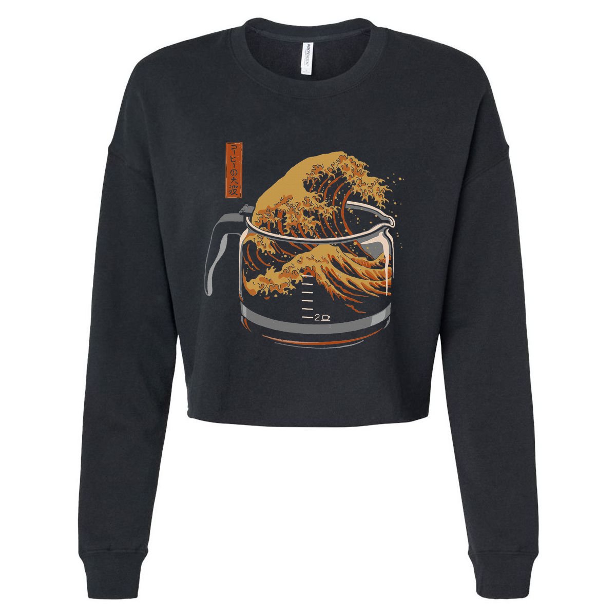 The Great Wave Of Coffee Funny Coffee I Love Coffee Cropped Pullover Crew