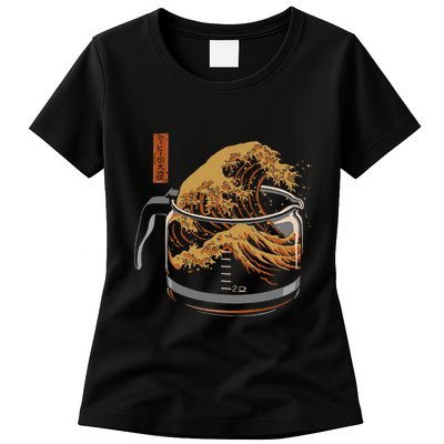 The Great Wave Of Coffee Funny Coffee I Love Coffee Womens T-Shirt