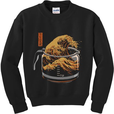 The Great Wave Of Coffee Funny Coffee I Love Coffee Kids Sweatshirt