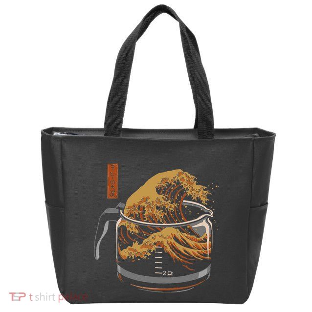 The Great Wave Of Coffee Funny Coffee I Love Coffee Zip Tote Bag