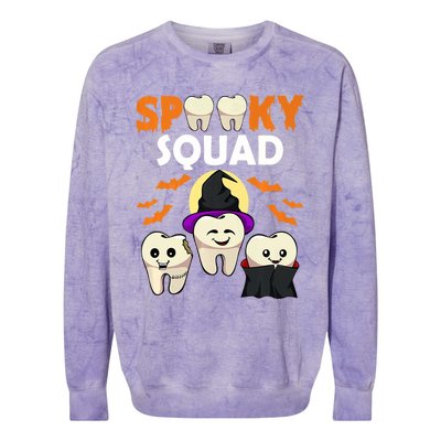 Teeth Ghost Witch Pumpkin Cute Dental Halloween Spooky Squad Cute Gift Colorblast Crewneck Sweatshirt