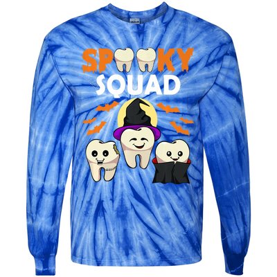 Teeth Ghost Witch Pumpkin Cute Dental Halloween Spooky Squad Cute Gift Tie-Dye Long Sleeve Shirt