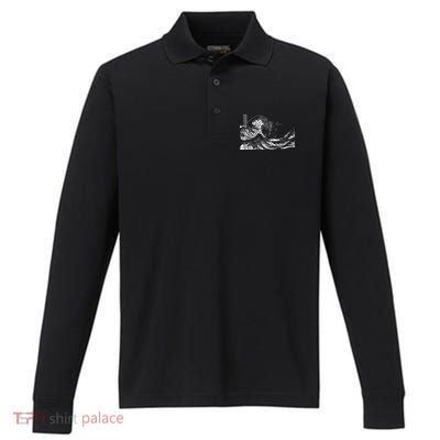 The Great Wave Classic Japanese Art Performance Long Sleeve Polo