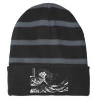 The Great Wave Classic Japanese Art Striped Beanie with Solid Band