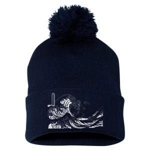 The Great Wave Classic Japanese Art Pom Pom 12in Knit Beanie