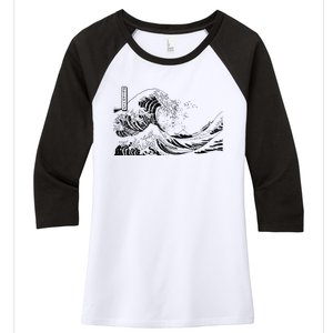 The Great Wave Classic Japanese Art Women's Tri-Blend 3/4-Sleeve Raglan Shirt