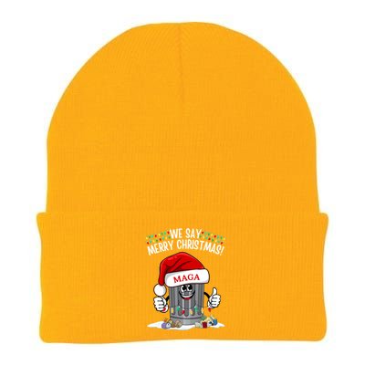 Trump Garbage We Say Merry Christmas Maga Santa Hat Funny Gift Knit Cap Winter Beanie