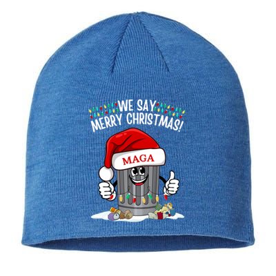 Trump Garbage We Say Merry Christmas Maga Santa Hat Funny Gift Sustainable Beanie