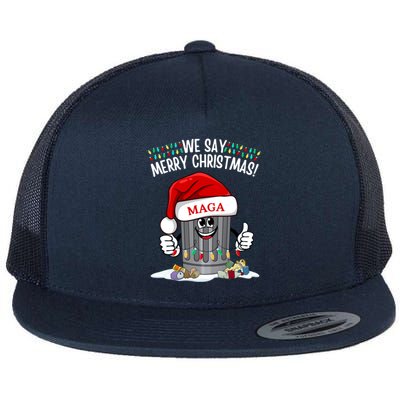 Trump Garbage We Say Merry Christmas Maga Santa Hat Funny Gift Flat Bill Trucker Hat