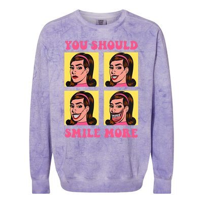 Tragic Girl You Should Smile More Colorblast Crewneck Sweatshirt