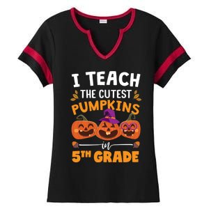 Teacher Halloween 5th Grade Teacher Cutest Pumpkins In Patch Cool Gift Ladies Halftime Notch Neck Tee