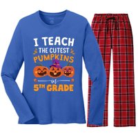 Teacher Halloween 5th Grade Teacher Cutest Pumpkins In Patch Cool Gift Women's Long Sleeve Flannel Pajama Set 