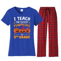 Teacher Halloween 5th Grade Teacher Cutest Pumpkins In Patch Cool Gift Women's Flannel Pajama Set