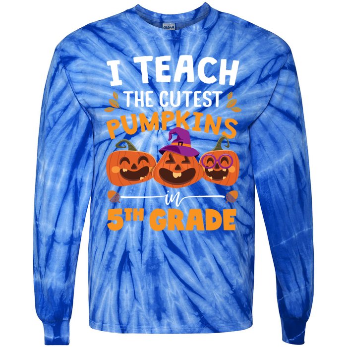 Teacher Halloween 5th Grade Teacher Cutest Pumpkins In Patch Cool Gift Tie-Dye Long Sleeve Shirt