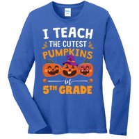 Teacher Halloween 5th Grade Teacher Cutest Pumpkins In Patch Cool Gift Ladies Long Sleeve Shirt