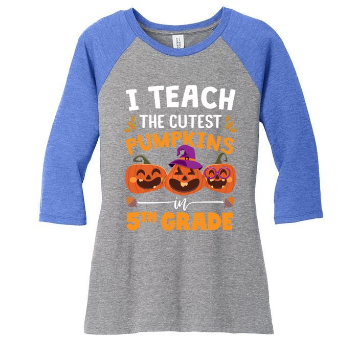 Teacher Halloween 5th Grade Teacher Cutest Pumpkins In Patch Cool Gift Women's Tri-Blend 3/4-Sleeve Raglan Shirt