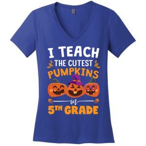 Teacher Halloween 5th Grade Teacher Cutest Pumpkins In Patch Cool Gift Women's V-Neck T-Shirt