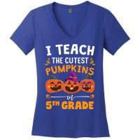 Teacher Halloween 5th Grade Teacher Cutest Pumpkins In Patch Cool Gift Women's V-Neck T-Shirt