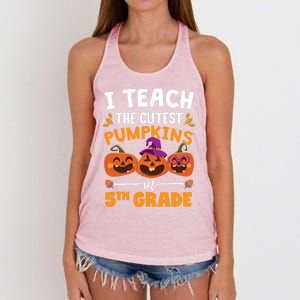 Teacher Halloween 5th Grade Teacher Cutest Pumpkins In Patch Cool Gift Women's Knotted Racerback Tank