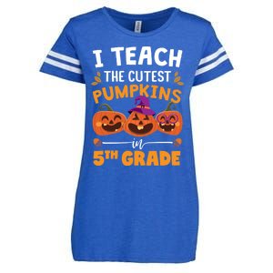 Teacher Halloween 5th Grade Teacher Cutest Pumpkins In Patch Cool Gift Enza Ladies Jersey Football T-Shirt