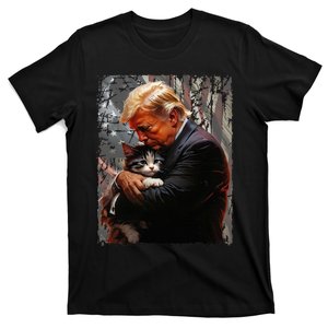 Trump Hugging An Orange Cat 2024 Make Cats Safe Again T-Shirt