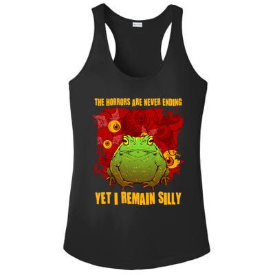 The Horrors Are Never Ending Yet I Remain Silly Frog Toad Ladies PosiCharge Competitor Racerback Tank