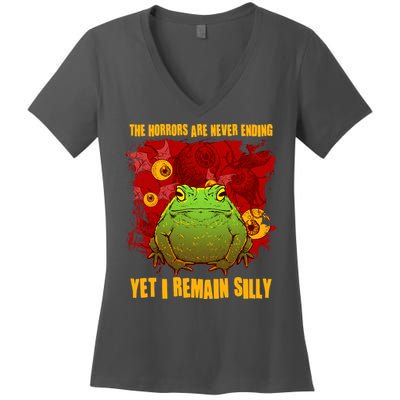 The Horrors Are Never Ending Yet I Remain Silly Frog Toad Women's V-Neck T-Shirt
