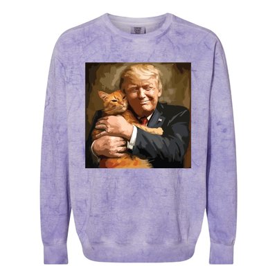 Trump Hugging An Orange Cat 2024 Colorblast Crewneck Sweatshirt