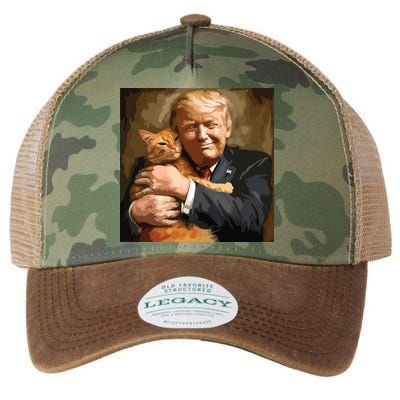 Trump Hugging An Orange Cat 2024 Legacy Tie Dye Trucker Hat