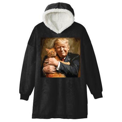Trump Hugging An Orange Cat 2024 Hooded Wearable Blanket