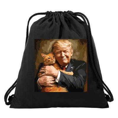 Trump Hugging An Orange Cat 2024 Drawstring Bag