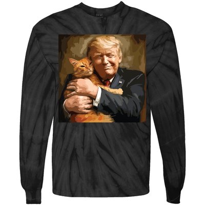 Trump Hugging An Orange Cat 2024 Tie-Dye Long Sleeve Shirt