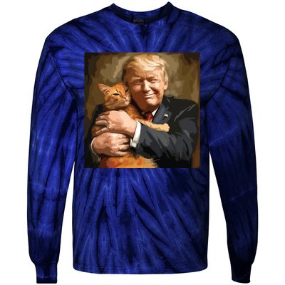 Trump Hugging An Orange Cat 2024 Tie-Dye Long Sleeve Shirt