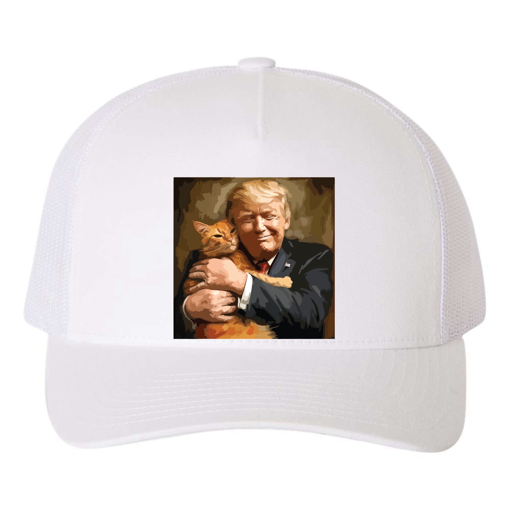 Trump Hugging An Orange Cat 2024 Yupoong Adult 5-Panel Trucker Hat