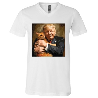 Trump Hugging An Orange Cat 2024 V-Neck T-Shirt