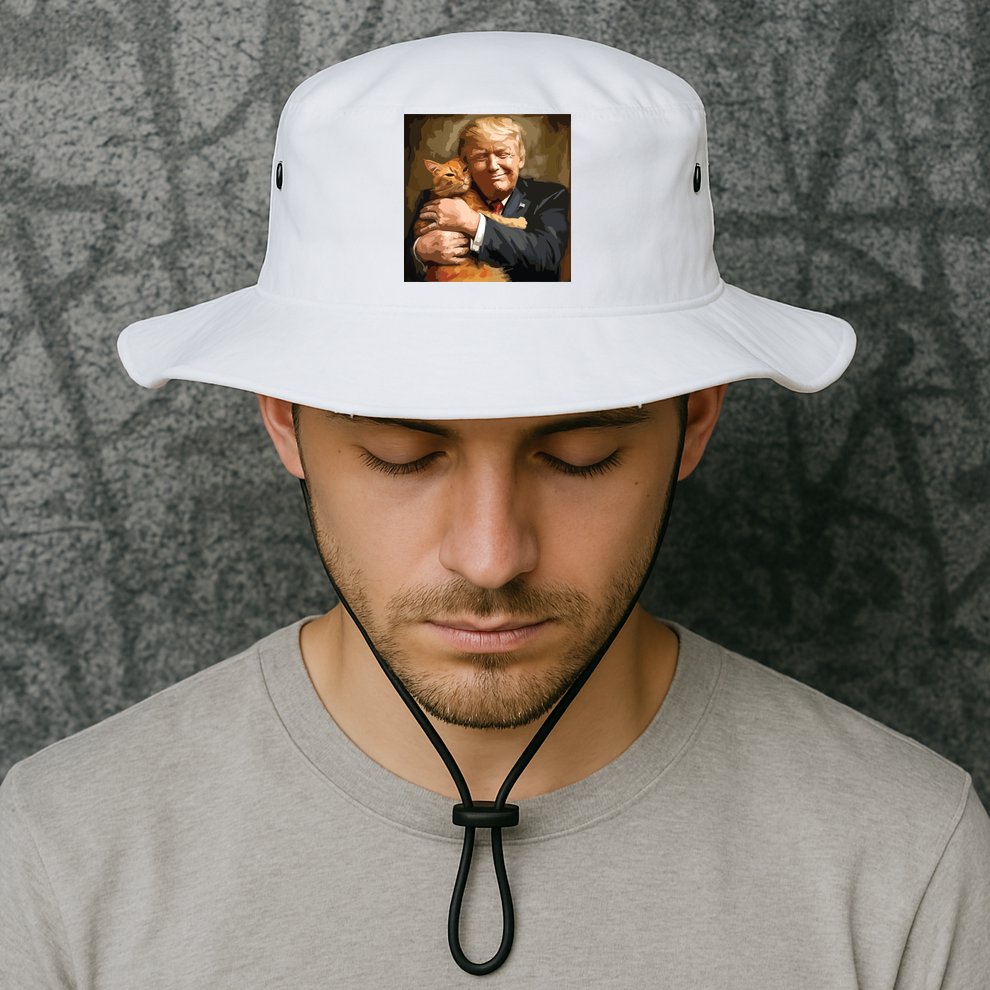 Trump Hugging An Orange Cat 2024 Bucket Hat
