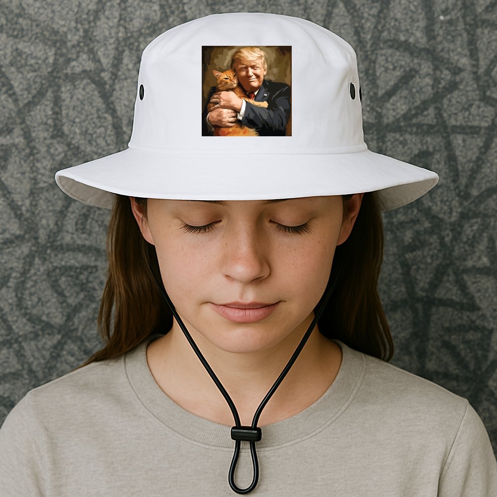Trump Hugging An Orange Cat 2024 Bucket Hat