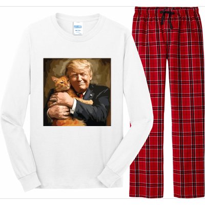 Trump Hugging An Orange Cat 2024 Long Sleeve Pajama Set