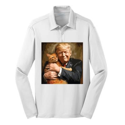 Trump Hugging An Orange Cat 2024 Silk Touch Performance Long Sleeve Polo